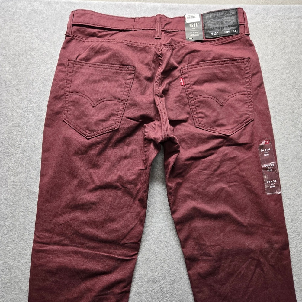 Levis Commuter 511 Slim Fit Pants Burgundy Maroon 3M Reflective 34x34 NEW - Picture 6 of 9